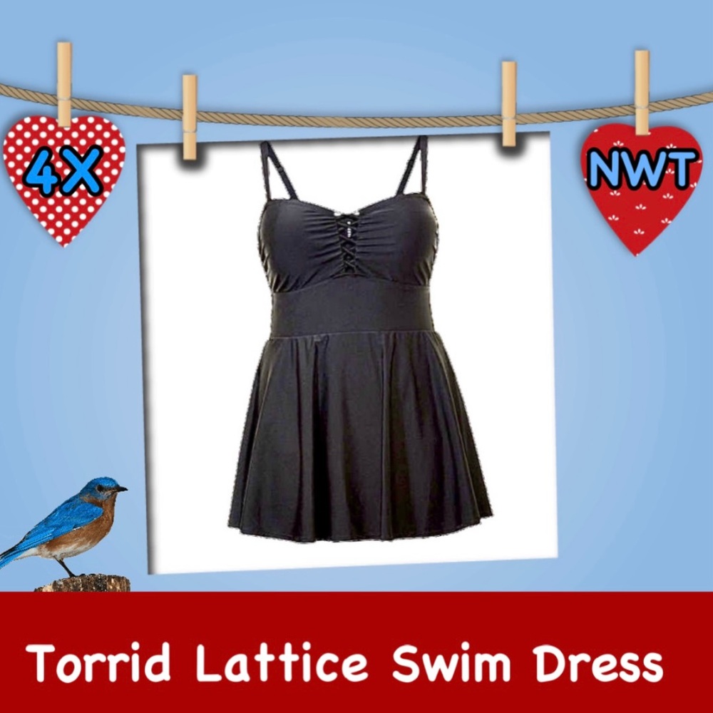 NWT Torrid Black Wireless One Piece Swim Dress 4X